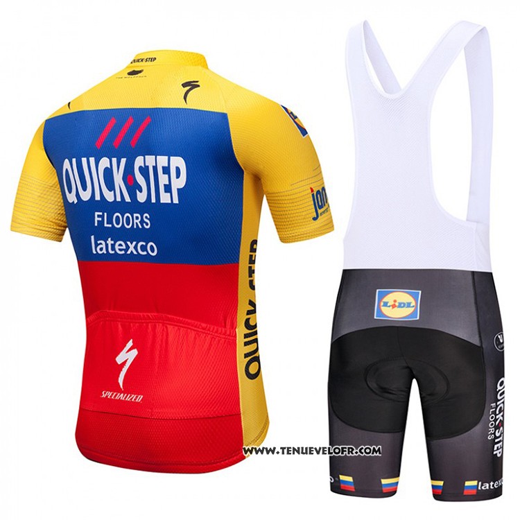 2018 Maillot Ciclismo Quick Step Floors Jaune Bleu Rouge Manches Courtes et Cuissard